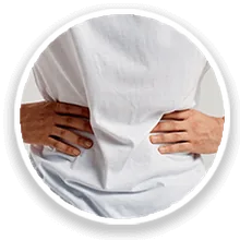 Man with hands on his lower belly, feeling the bladder is not empty